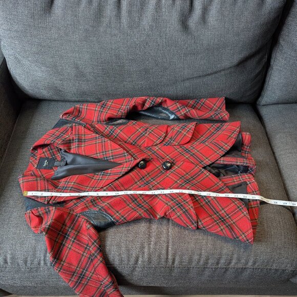 Smythe Wool Red Tartan Plaid Leather Rifle Patch Equestrian Blazer 6 - Picture 11 of 14